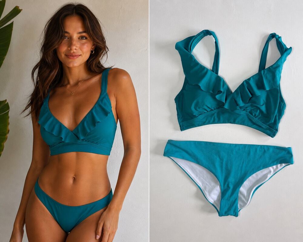 Ralph Lauren Padded Bikini Top Size 6 & Victoria Secret Bottoms Medium Swim Set